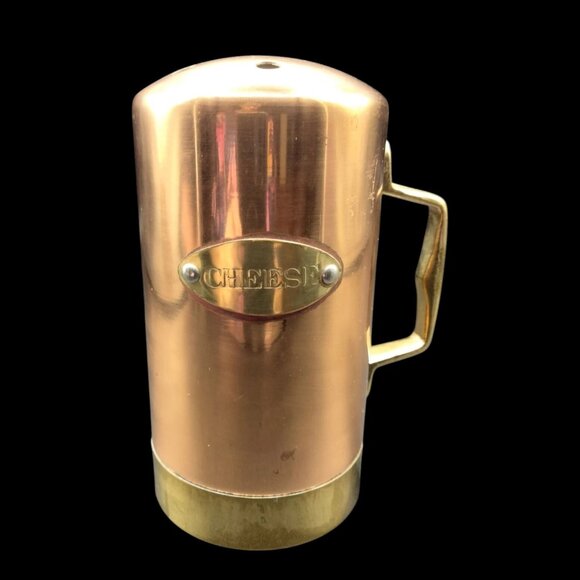 Vintage Copper and Brass Cheese Shaker with Handle 6 1/4" Tall, Solid Copper - Picture 1 of 5